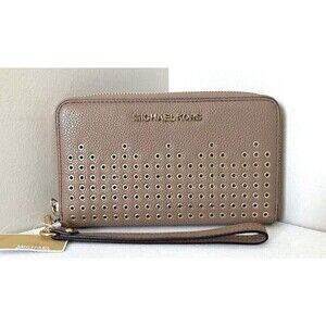 New Michael Kors Hayes Large Flat Phone Case Wallet Leather Dark Khaki
